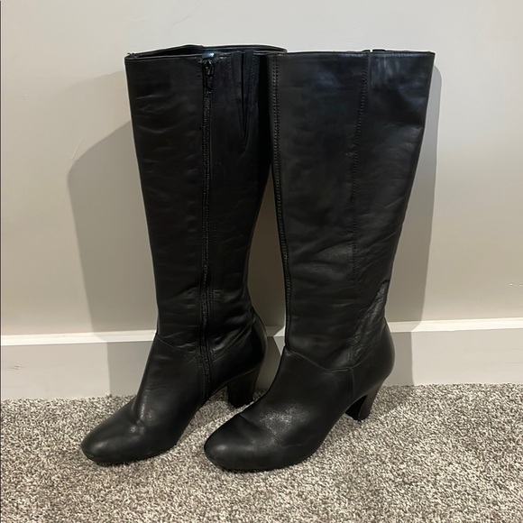 Diba Black Leather Knee-High Boots - Picture 1 of 5